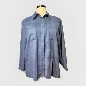 Alfred Dunner Shirt Women’s Size 20W Blue Faux Suede Long Sleeve Button Front